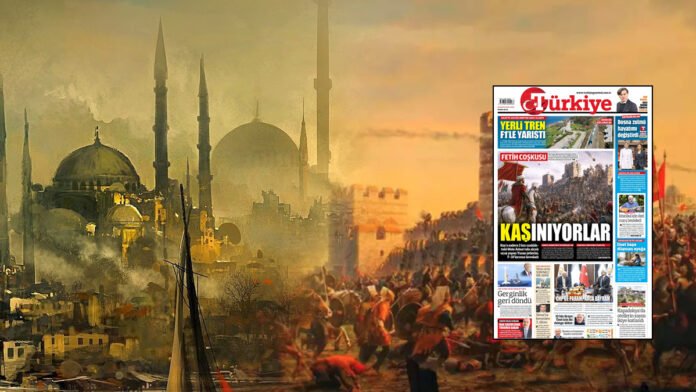 Εξώφυλλο Turkiye για την Άλωση Κωνσταντινούπολης Τουρκία με τίτλο «Οι Έλληνες ξύνονται» και σημεία έντασης