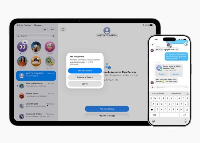 εικόνα παρουσιάζει τον γονικό έλεγχο Apple και τις λειτουργίες Ask to Browse στο iOS 27 για παιδιά